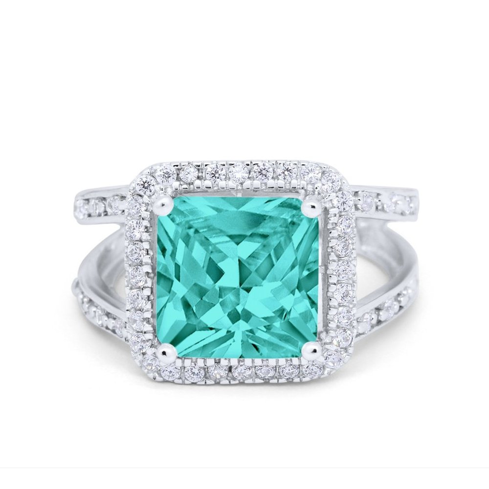 925 Sterling Silver Paraiba Engagement Ring Halo